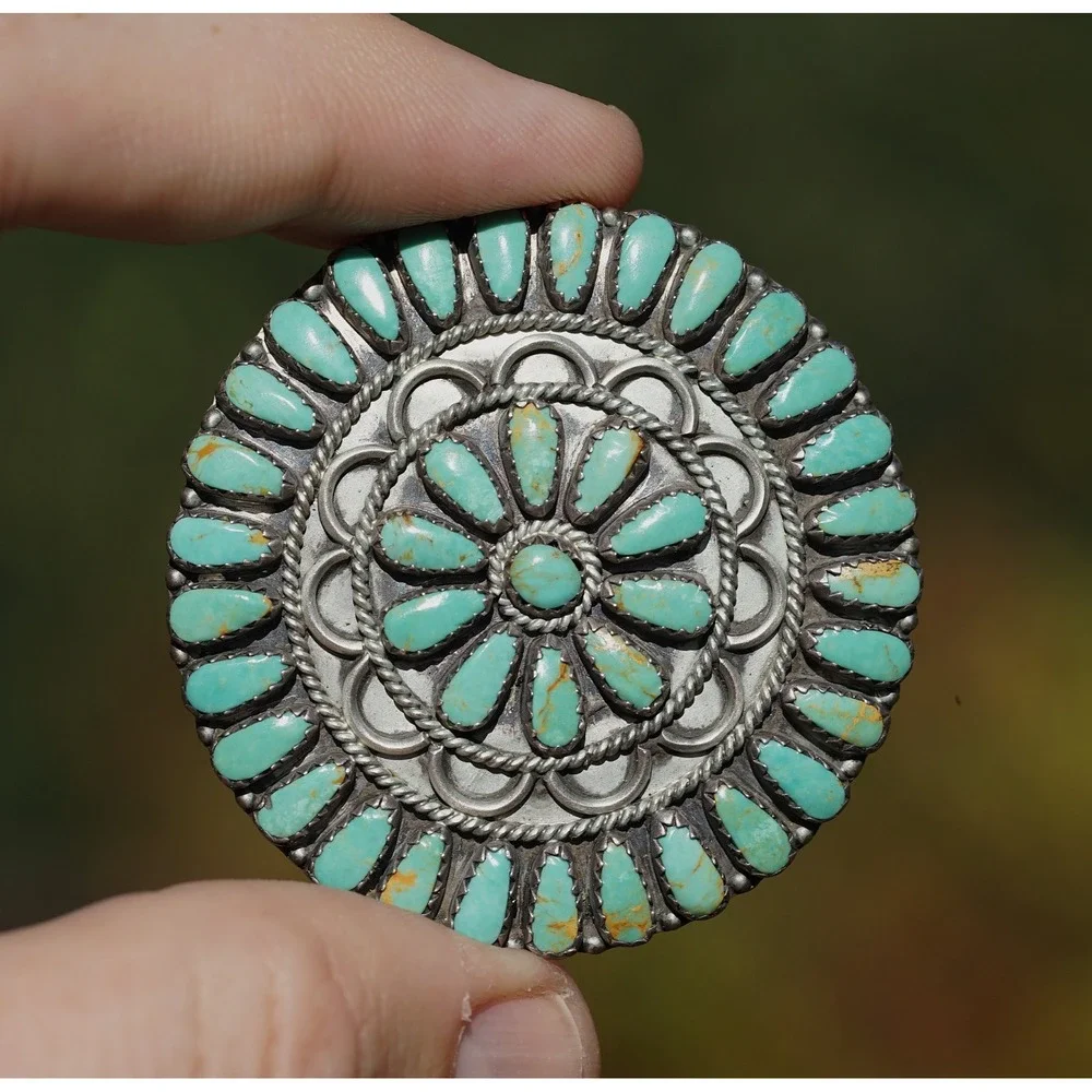 Larry Moses Begay Navajo‎ Sterling Silver Blue Green Cluster Turqiouse Pendant